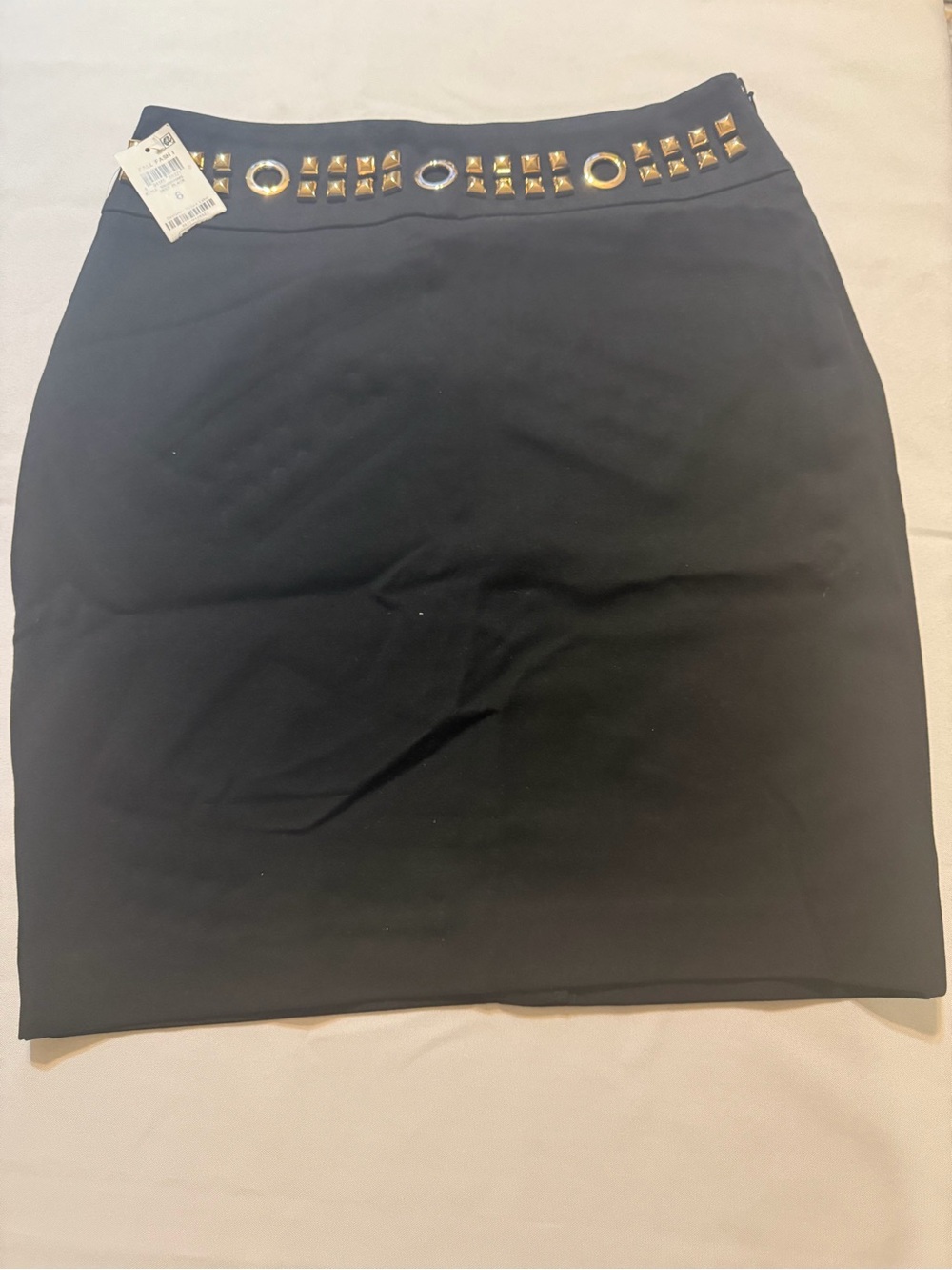 INC International Concepts Black Pencil Skirt with Gold Stud Trim
